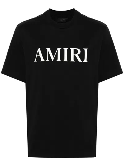 Amiri Black Crewneck T-shirt With Logo Lettering Print On The Front In Cotton Man In Black