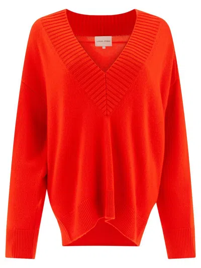 Loulou Studio Oversize Cashmere V-neck Sweater In Red