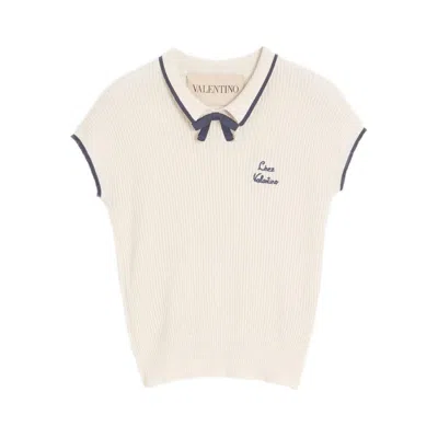 Valentino Cotton Tops With Bow Detail And Cap Sleeves In Neutral