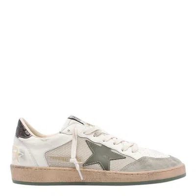 Golden Goose Ball Star Sneakers In Vintage Effect Leather With Olive Green Leather Star And Crocodile Effect Heel