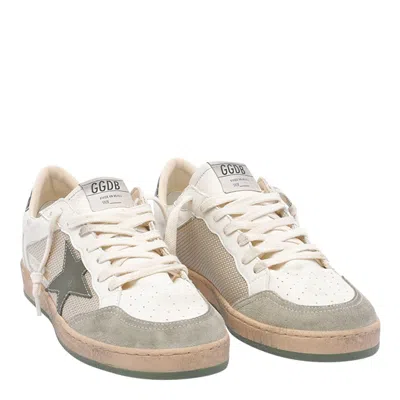 Golden Goose Ball Star Sneakers In Vintage Effect Leather With Olive Green Leather Star And Crocodile Effect Heel