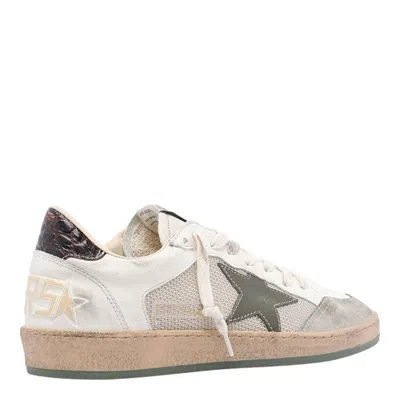 Golden Goose Ball Star Sneakers In Vintage Effect Leather With Olive Green Leather Star And Crocodile Effect Heel