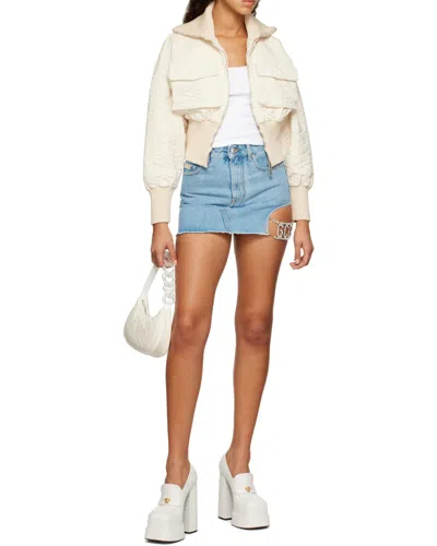 Gcds Cut-out Denim Skirt In Blue