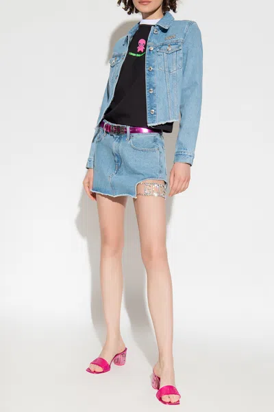 Gcds Cut-out Denim Skirt In Blue