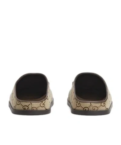 Gucci Gg Monogram Horsebit Flat Mules In Brown
