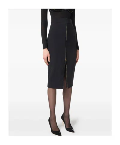 Elisabetta Franchi Lightweight Crepe Skirt With Black Zip In Black