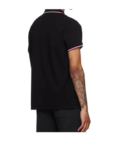 Moncler Cotton Piquet Polo Shirt With Tricolour Finishes In Black