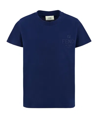 Fendi Logo-embroidered T-shirt In Blue