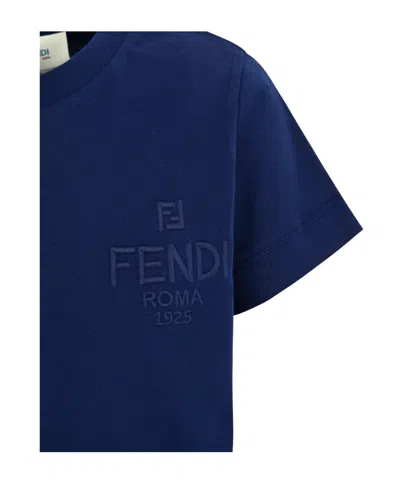 Fendi Logo-embroidered T-shirt In Blue