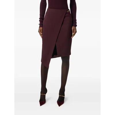 Elisabetta Franchi Asymmetrical Bordeaux Skirt With Wrap-style Front In Burgundy