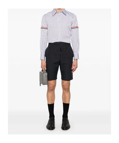 Thom Browne Gingham Check Long-sleeved Poplin Shirt In Blue