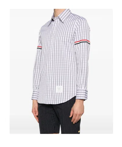 Thom Browne Gingham Check Long-sleeved Poplin Shirt In Blue