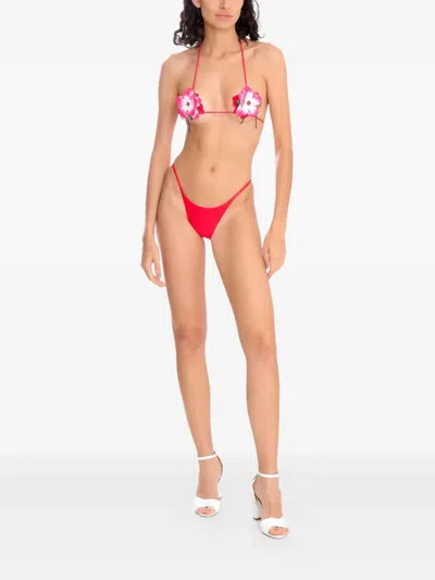 Amir Slama Flower-embellished Triangle Bikini In Red
