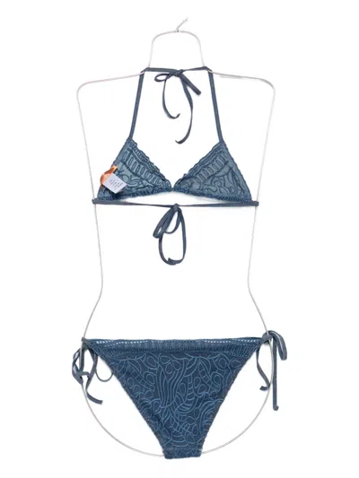 Ermanno Scervino Embroidered Triangle Bikini In Blue