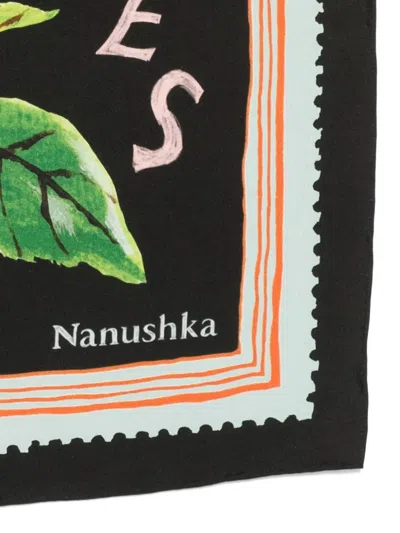 Nanushka Rose-print Silk Scarf In Black