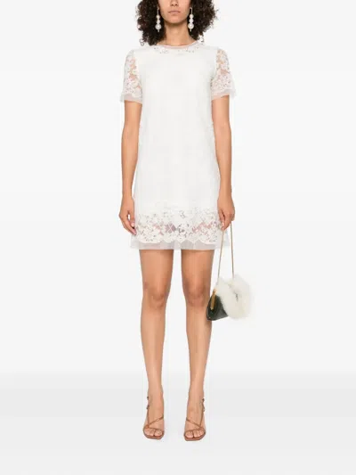 Ermanno Scervino Lace-trimmed Short-sleeved Dress In White