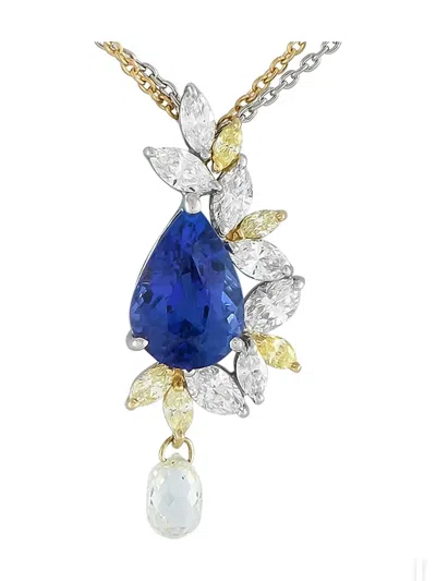 Pre-owned Lb Exclusive 18k Yellow Gold Tanzanite And Diamond Necklace