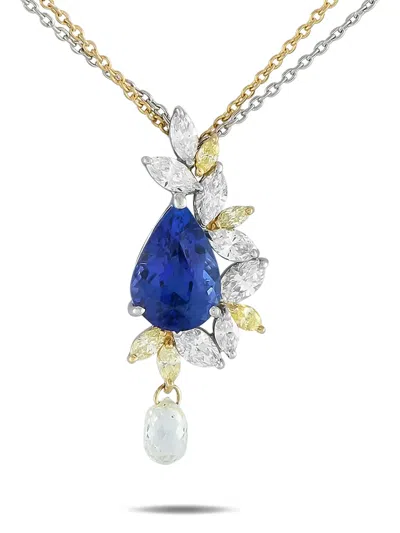 Pre-owned Lb Exclusive 18k Yellow Gold Tanzanite And Diamond Necklace