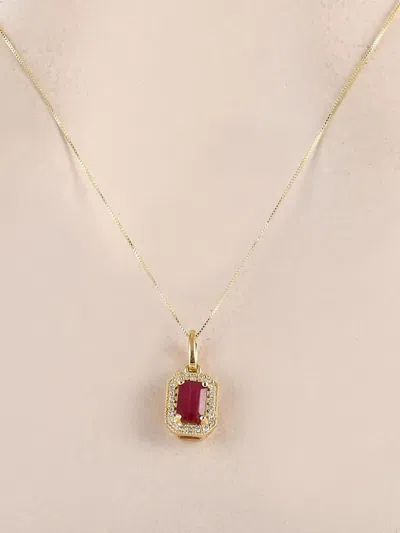 Pre-owned Lb Exclusive 14k Yellow Gold Ruby And Diamond Necklace