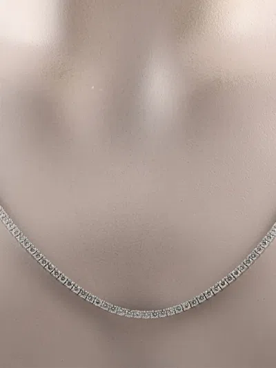 Pre-owned Lb Exclusive 14k White Gold Diamond Tennis Necklace In Silver