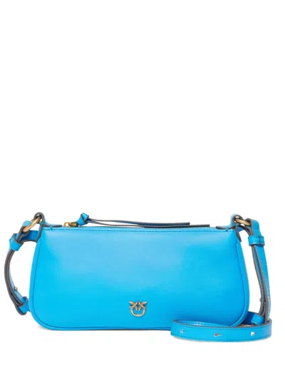 Pinko Mini Half Moon Baguette Leather Crossbody Bag In Blue