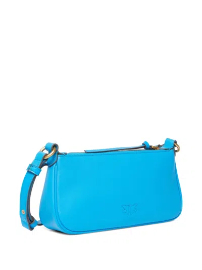 Pinko Mini Half Moon Baguette Leather Crossbody Bag In Blue