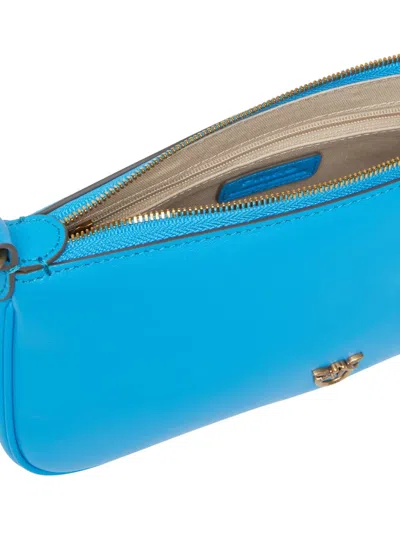 Pinko Mini Half Moon Baguette Leather Crossbody Bag In Blue