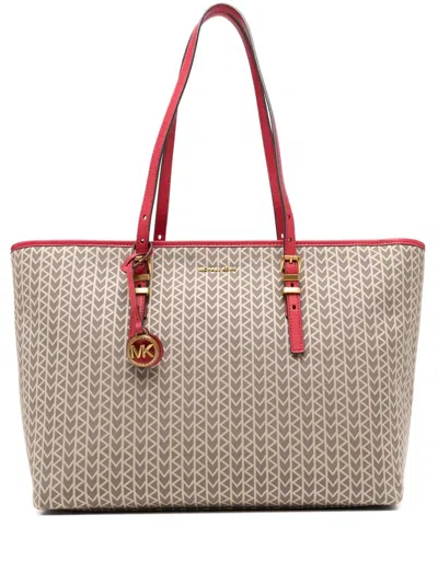 Michael Michael Kors Large Quinn Monogram Red-trimmed Tote Bag