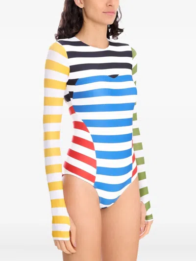 Amir Slama Striped Long-sleeve Swimsuit In Multi