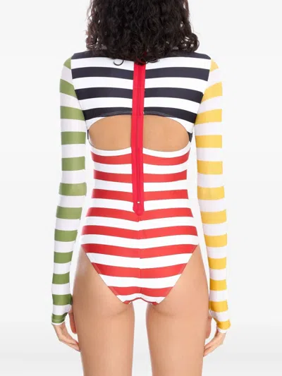 Amir Slama Striped Long-sleeve Swimsuit In Multi