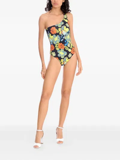 Amir Slama One-shoulder Floral Swimsuit In Multi