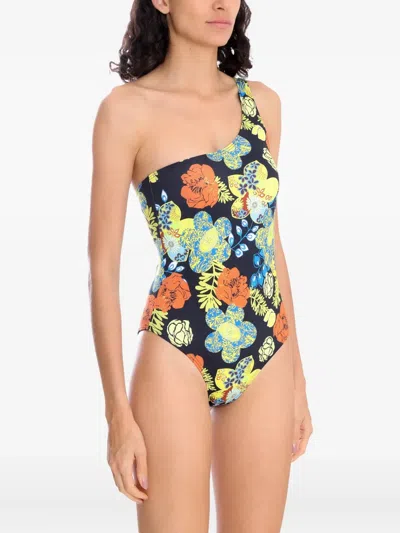 Amir Slama One-shoulder Floral Swimsuit In Multi