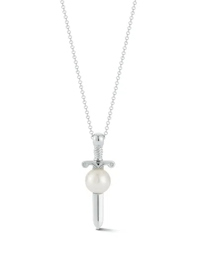 Mateo Sterling Silver Sword Pearl Necklace In Metallic