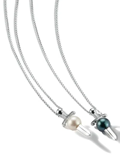 Mateo Sterling Silver Sword Pearl Necklace In Metallic