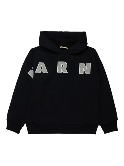 Marni Logo-appliqué Hoodie In Black