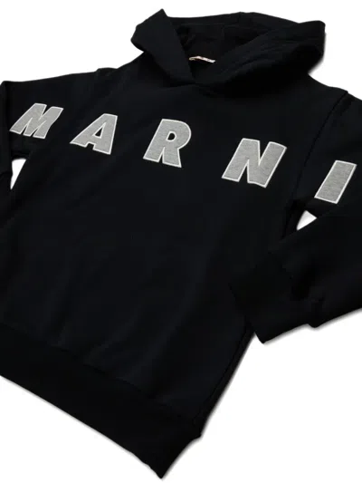 Marni Logo-appliqué Hoodie In Black