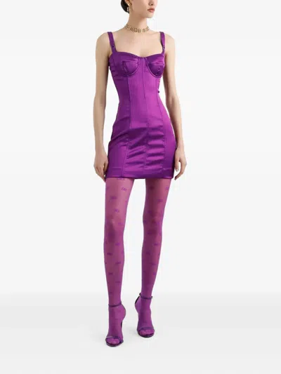 Dolce & Gabbana Satin Bustier Mini Dress In Purple