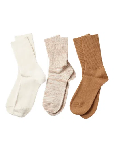 Rototo Organic Cotton Ribbed Socks (pack Of Three) In Multi