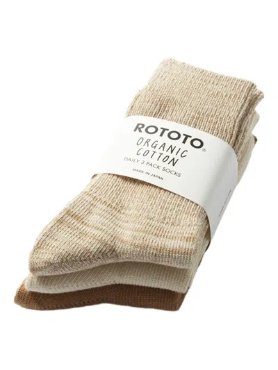 Rototo Organic Cotton Ribbed Socks (pack Of Three) In Multi