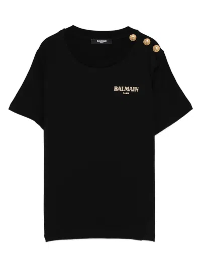 Balmain Logo-embroidered Button-detailed T-shirt In Black