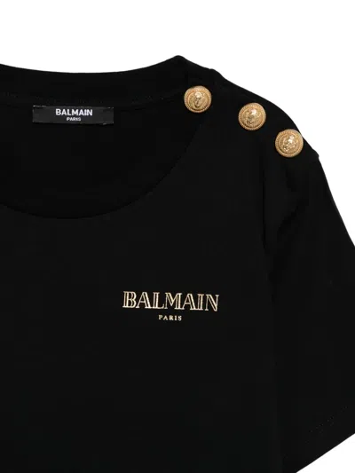 Balmain Logo-embroidered Button-detailed T-shirt In Black