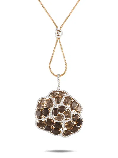 Pre-owned Casato 18k Rose Gold Diamond And Smoky Quartz Floral Necklace In Pink