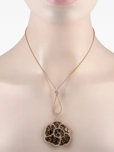 Pre-owned Casato 18k Rose Gold Diamond And Smoky Quartz Floral Necklace In Pink