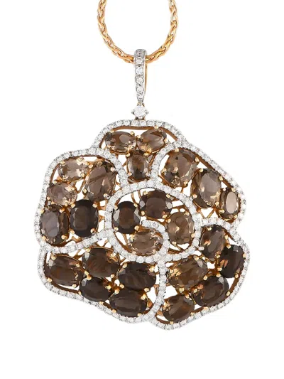 Pre-owned Casato 18k Rose Gold Diamond And Smoky Quartz Floral Necklace In Pink
