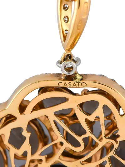 Pre-owned Casato 18k Rose Gold Diamond And Smoky Quartz Floral Necklace In Pink