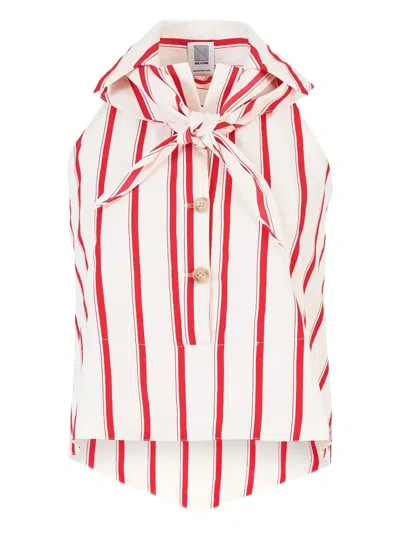 Rosie Assoulin Kerchief Top In Coastal Stripe Red Stripe In Gold