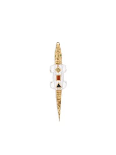 Bibi Van Der Velden 18k Yellow Gold Alligator Crystal Earring In Gold