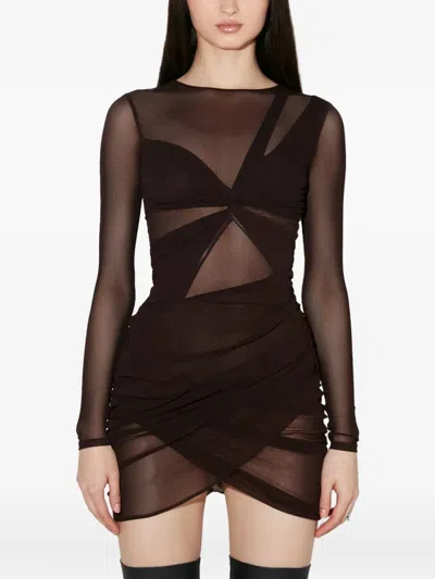 Misbhv Twist-front Mesh Mini Dress In Black