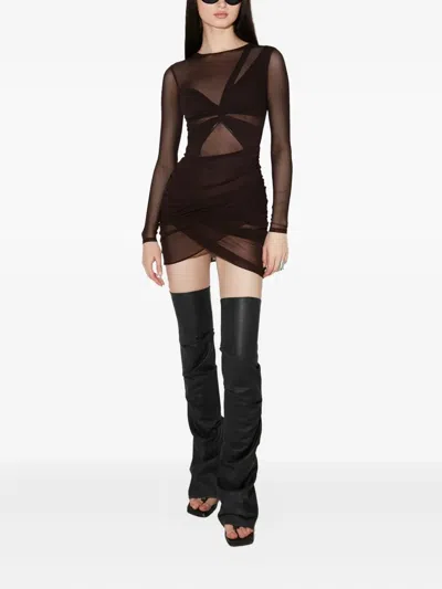 Misbhv Twist-front Mesh Mini Dress In Black