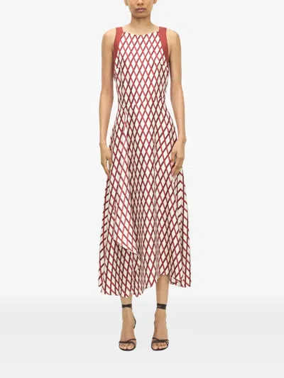 Adam Lippes Sunita Diamond Print Backless Silk Twill Dress In Brown